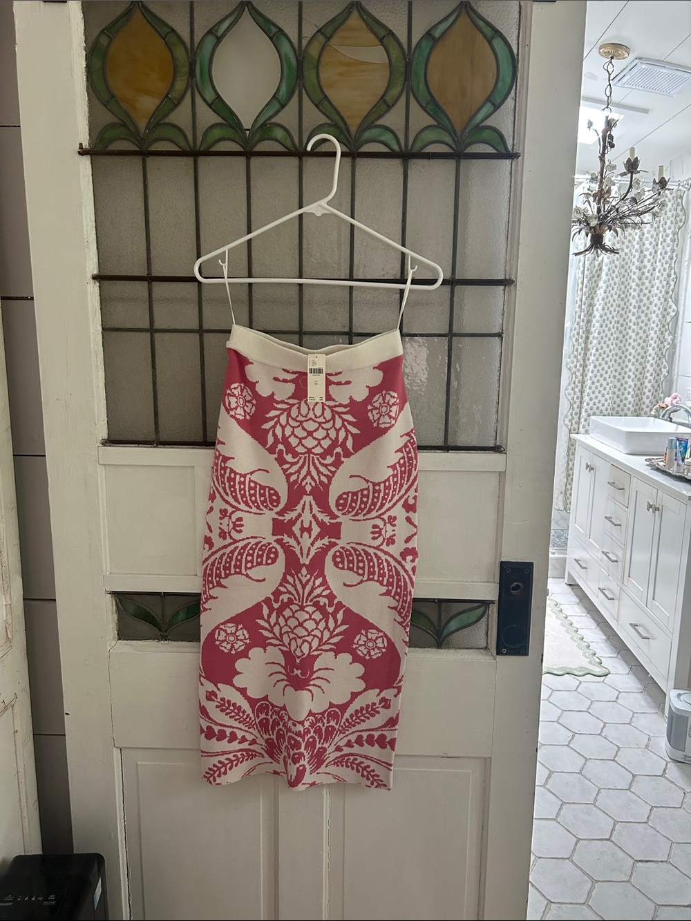 ANTHROPOLOGIE Celladine white & Pink Patterned Women's Midi Skirt